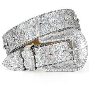 Silver Glitter Rhinestone Studded Cross Men/Women's Unisex Cowboy/ Cowgirl Belt